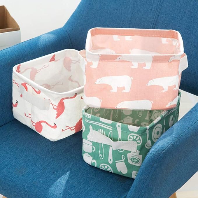Foldable Storage Basket - Set of 6 Small Collapsible Canvas Containers Organizers with Handle for Home Decor or Storing Toys,