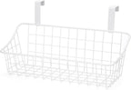LeleCAT White Basket with hook Grid Storage Basket,Hang it behind a door or on a railing,Over the Cabinet Door,2 Pack