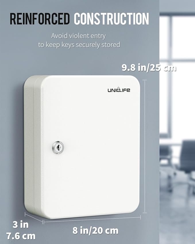 Uniclife 28 Position Key Cabinet with Key Lock Wall Mounted White Security Storage Box Steel Key Organizer with Colorful Key 