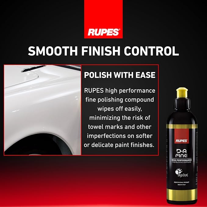 RUPES 9.DAFINE250 Pack of 12 Yellow 250 ml D-A Fine High Performance Fine Polishing Compound for Car Detailing & Removing Scratches | Light Defect Removal | Reduces Oxidation and Removes Swirl Marks