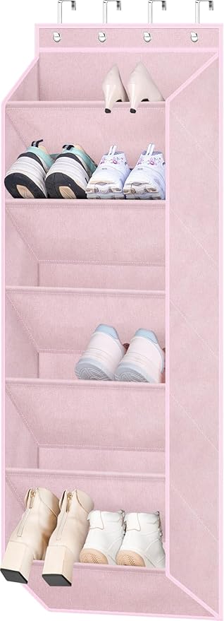 SLEEPING LAMB Over The Door Shoe Rack with Large Deep Pockets, Kids Shoe Organizer for Closet Door, Narrow Hanging Boots Stor