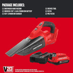 CRAFTSMAN V20 Cordless Hand Vacuum, 45 CFM, 2 Stage Filtration System with Filter, Battery and Charger Included (CMCVH001C1)