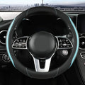 Car Steering Wheel Cover, Leather Steering Wheel Cover Blue Universal 14.5-15 Inch Microfiber Leather Anti-Slip Breathable Au