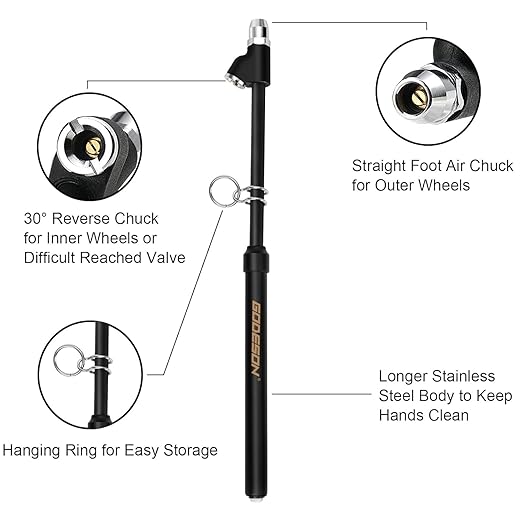GODESON Heavy Duty Tire Pressure Gauge, Straight-On Dual Head Tire Air Gauge Range 10-150PSI, Extended Tube Tire Gauge Suitable for Semi Truck, RV,and Bus(Pack of 12)