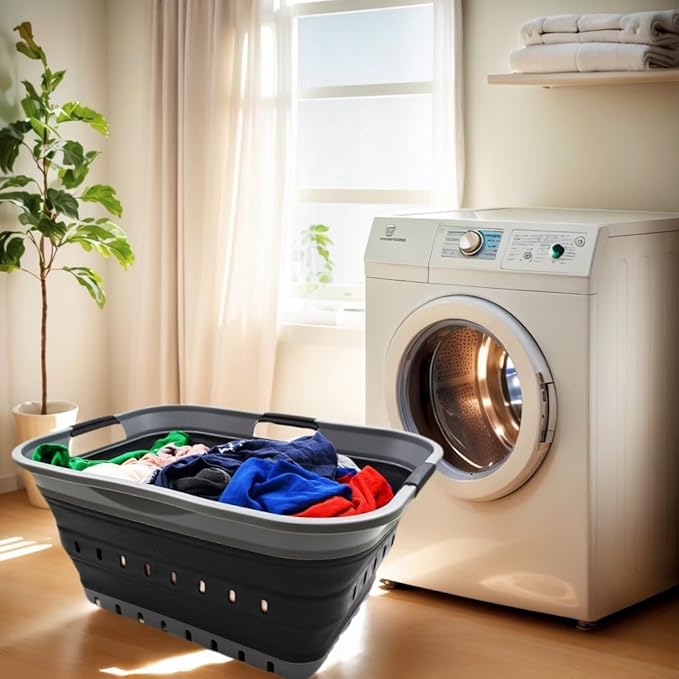SAMMART 42L Collapsible Plastic Laundry Basket - Foldable Pop Up Storage Container/Organizer - Space Saving Hamper/Basket (1,