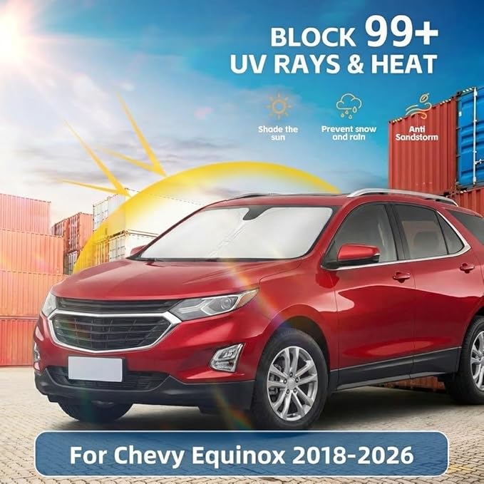 for Chevrolet/Chevy Equinox 2018-2024 2025 2026 Windshield Sun Shade Front Window Shade Custom Fit Equinox Accessories Sun Visor Foldable Shade Blocks UV Rays Summer Must Have Car Accessories