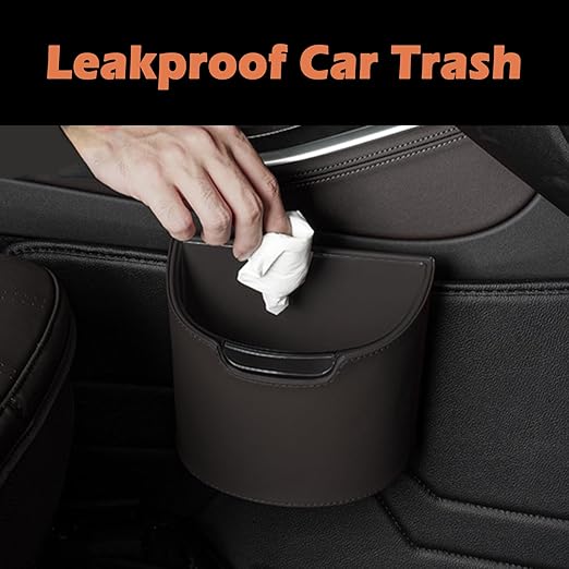 Leakproof Car Trash Can,Mini Car Trash Bin for SUV and Truck,Small Removable Liner Garbage Can,Waterproof Automotive Trash Can for Vehicle,Home,Office,Multipurpose,Easy to Clean (Orange)