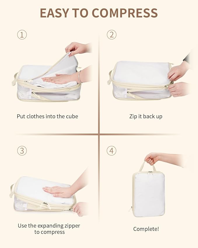 ECOHUB 6 Set Compression Packing Cubes, Lightweight Beach Vacation Travel Essentials Durable Travel Accessories for Suitcase 
