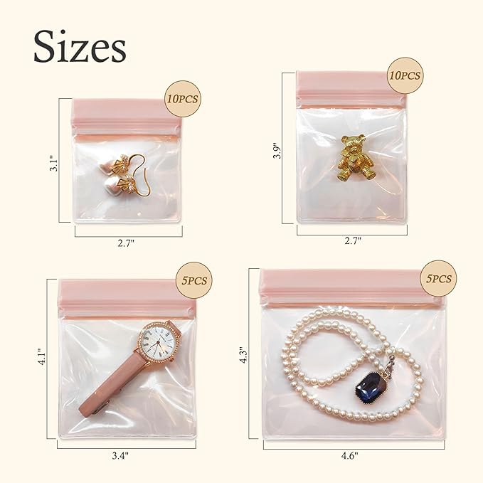 30 PCS Anti Tarnish Jewelry Bags for Travel and Storage, Small Clear EVA Pouches Organizer for Gold Silver Ring Earing Chain 