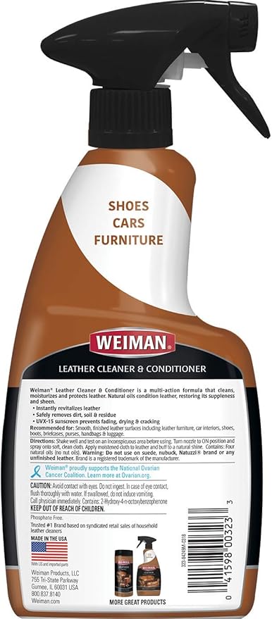 Weiman Leather Cleaner and Conditioner for Use on Your Couch Chair Purse Wallet Shoes Boots Saddle Belt Jacket Car Seat