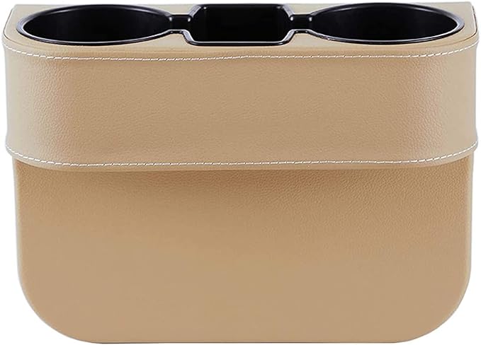 Car Seat Organizer Cup Drink Holders,Multifunctional Gap Filler Storage Box,Insert Organization Helps Reduce Distracted Driving&Holds Phone Mount Mug Bottle Cellphone Coaster Wallet Card (XBD-Beige)