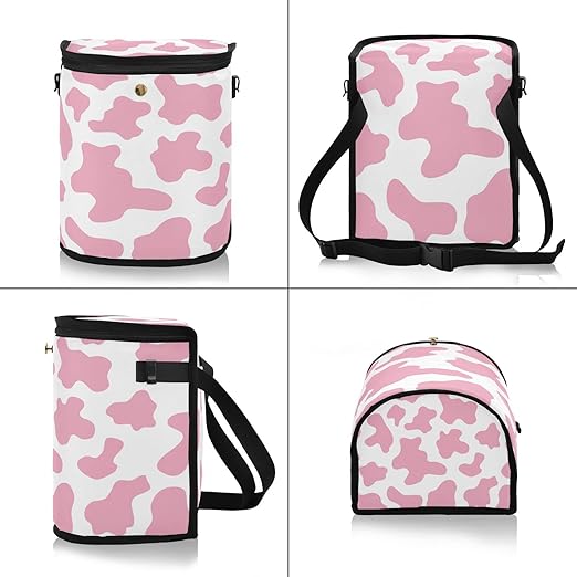 linqin Pink Cow Print Car Trash Can with Lid Leak Proof Car Trash Bag Waterproof Car Garbage Can, PolyesterTrash Bin Hanging for Minivan SUV Truck