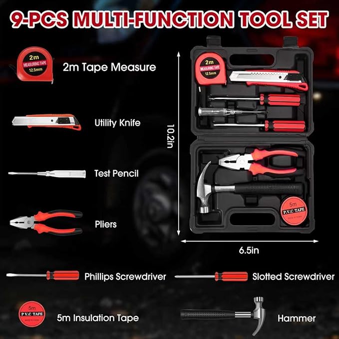 Roadside car Emergency kit, 12PCS Emergency Car Kits for Vehicles with Jumper Cables, Portable Air Compressor, Tow Strap, Sur