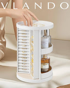 VLANDO 360°Rotating Jewelry Box,Earring Organizer Large Vertical Jewelry Organizer with 6 Necklace Hooks, Open Ring Display S