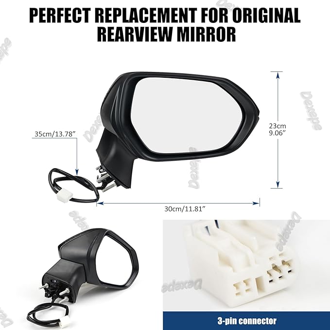 Passenger Side Mirror Assembly Compatible with Toyota Corolla 2020-2025 Non-heated Power Adjustable Glass Replace 8791012F60, TO1321391, 8791002916, 8791002928 Black (3Pin Right)