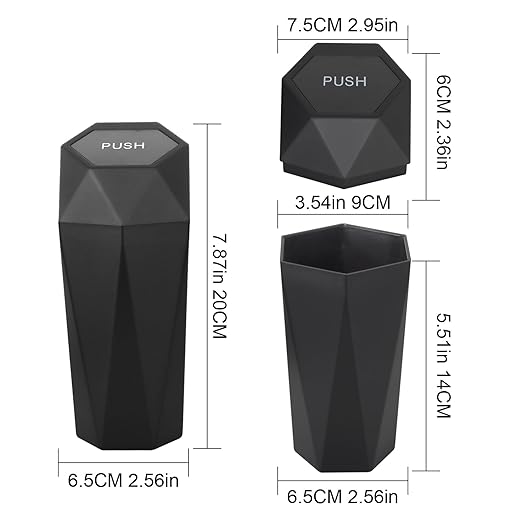 Car Trash Can Bin,Small Garbage Can with Lid,Automotive Cup Holder Mini Cars Trashcan,Portable Cars Door Trash Cans,Car Must Have Accessories Interior Essentials Gadgets Dustbin (1Pcs, Black)