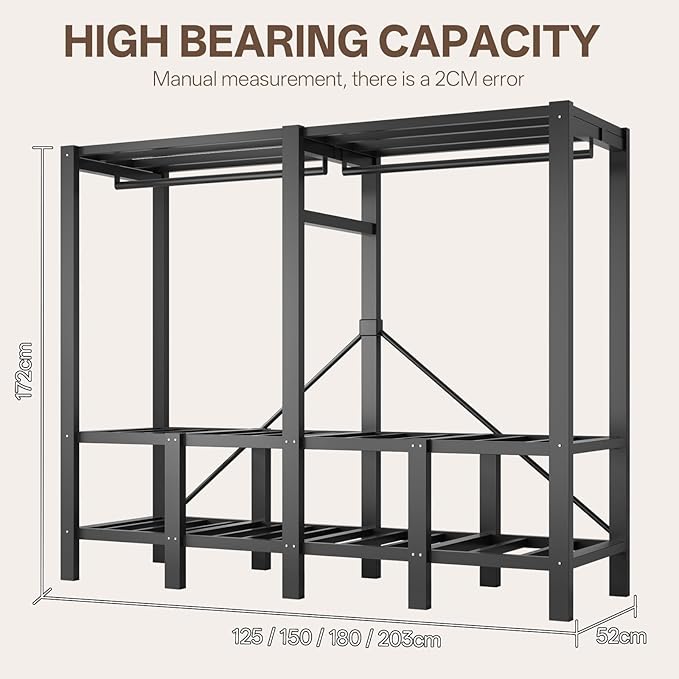 Heavy Duty Clothing Rack with Oxford Fabric Cover, Portable Closet Wardrobe with Hanging Rods, Freestanding Wardrobe, Metal C