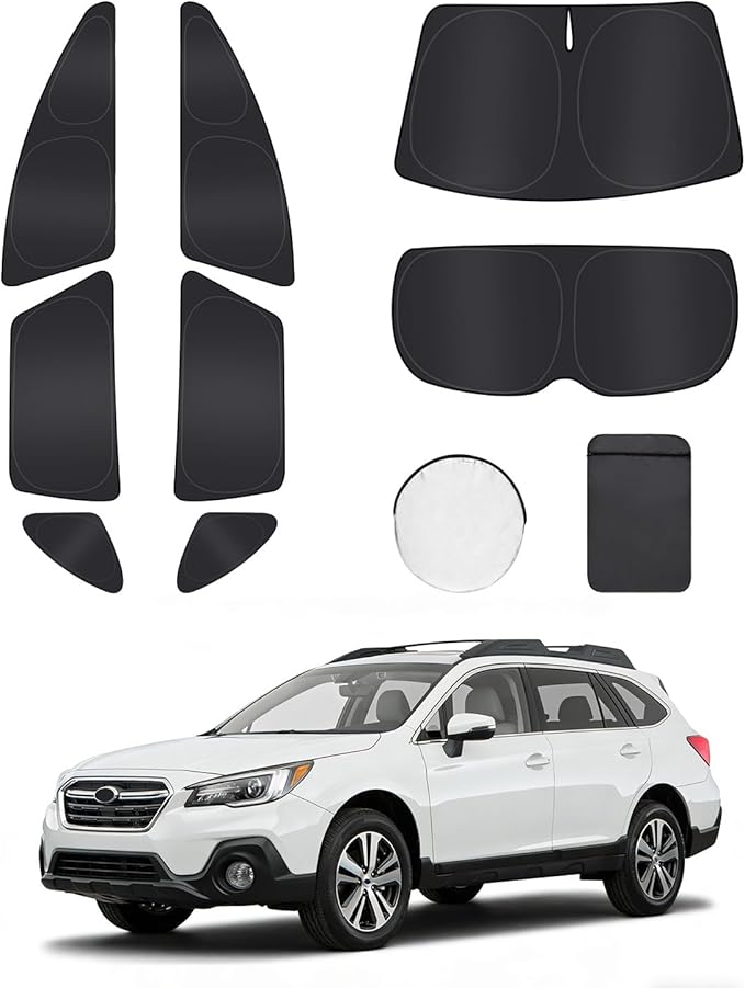 8PCS Window Shades for Outback Wagon 2015-2019 Accessories – Full Coverage Sun Shade for Side Windows, Rear Triangular & Windshield – UV Protection & Privacy for Camping, Napping, Relaxing