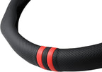 Quick Install Sporty Perforated Nappa Leather Steering Wheel Cover with Red Stripes Universal fit 14½" to 15" Car SUV Pickup 14.5 to 15 inches Napa