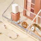 STORi Clear Plastic Vanity Makeup Organizer | 6-Compartment Holder for Brushes, Eyeshadow Palettes, & Beauty Supplies | Curve