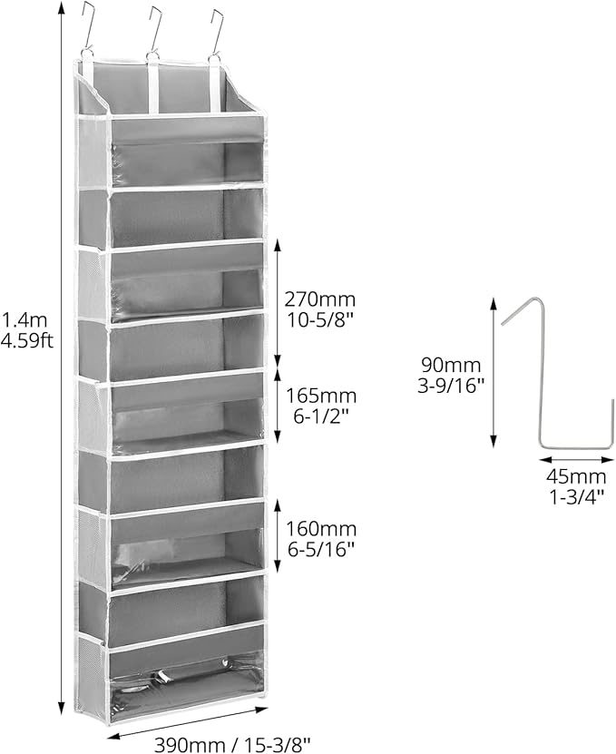 QWORK Over Door Organizer with 5 Large Pockets, 10 Mesh Side Pockets, Door Hanging Organizer for Diapers, Towels, 44lbs Weigh
