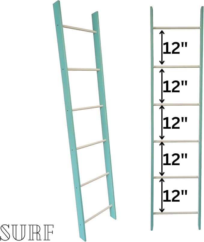 Decorative Blanket Ladder 4ft 5ft 6ft 7ft 8ft Rustic Farmhouse Wooden Quilt Ladder Rack avalible in Red, Blue and White