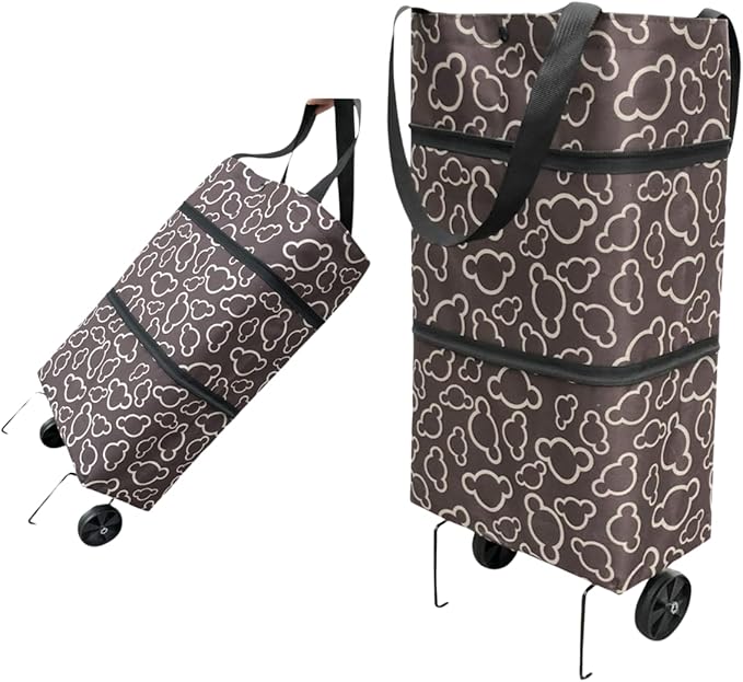 Reusable Grocery Bags with Waterproof Coating and Folding Wheels - Foldable Tote Bags for Shopping, Multi-Purpose Storage for Groceries（Black
