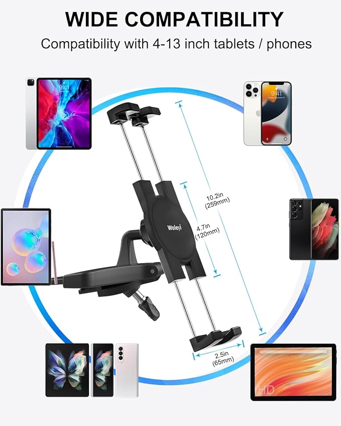 woleyi CD Slot Car Tablet Mount, 360° Rotatable CD Player Car Tablet & Phone Holder for iPad Pro 9.7, 11, 12.9 Air Mini 5 4 3 2, Samsung Galaxy Tabs, Switch, iPhone, More 4-13" Cell Phones and Tablets