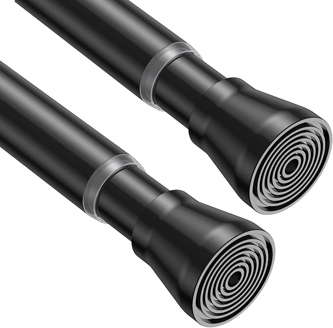 2Pack Tension Curtain Rod for Windows 29 to 64 inch, Never Rust adjustable curtain rod Black tension curtain rods no drilling