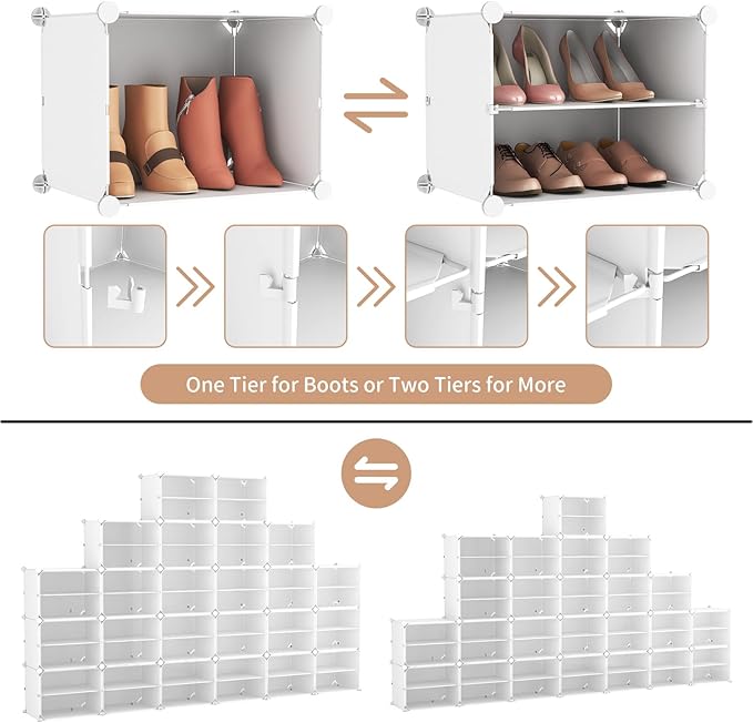 ROJASOP Shoe Storage Cabinet, 12-Tier Shoe Organizer 96 Pairs Extra Large Plastic Shoe Rack with Covers Portable Shoe Rack Or