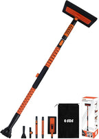 E-SDS 60” Snow Broom Ice Scraper Bendable Snow Remover for Cars with 12.2” Foam Head, Extendable Snow Brush for Car, Truck and SUV (Orange and Black)