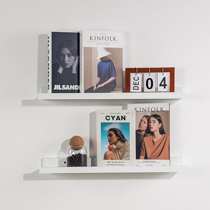 NEXHOME PRO Floating Shelves for Wall Set of 2, 24 Inches Picture Ledge Shelf, Kids Bookshelf Wall Mounted for Living Room Be