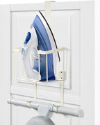 ORLESS Over The Door/Wall Mount Ironing Board Hanger, Laundry Room Iron and Ironing Caddy Board Storage Holder White