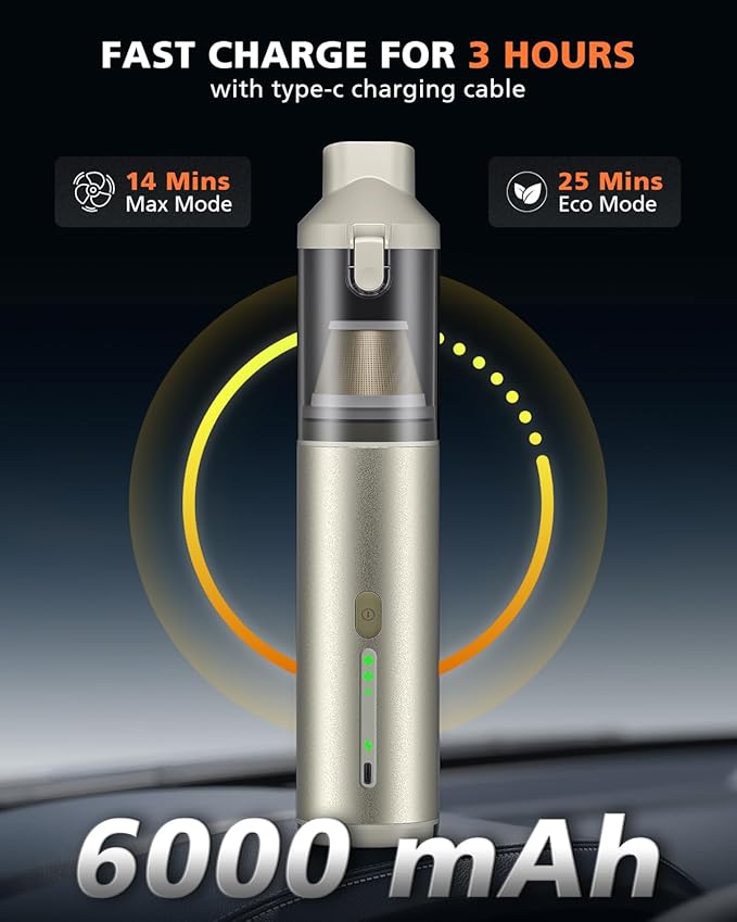 Car Vacuum Portable with 16000Pa Powerful Suction, Handheld Vacuum Cordless Rechargeable Blow & Suction 4 in 1, Small Vacuum 