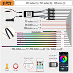 Ambient Lighting Car Led Lights Interior Kit,8 in 1 RGB Music Sync Acrylic Led Lights for Car Interior,234 inches DIY Fiber Optic Neon Accent Strip Ambiance Lighting with Wireless APP Remote