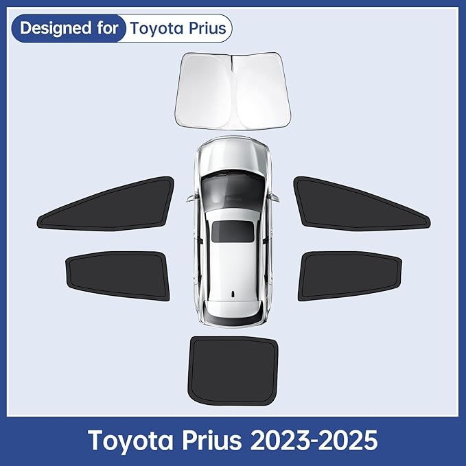 6pcs Car Window Shades for Toyota Prius 2023 2024 2025, Full Car Window Covers for Privacy, Sunshades for Prius Front Rear Windshield Side Windows to Block UV and Protect Privacy