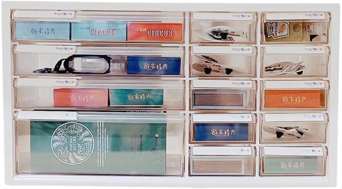livinbox Desk Storage Organizer 14 Drawers, Parts Arts Hardware and Craft Manicure Storage Cabinet Bin, Teacher Toolbox, Stat