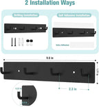 RELBRO Key Holder Wall Mount, Large Metal Self Adhesive Key Rack with 4 Hooks, 2 Installation Options, Black