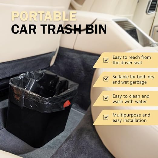 Large Black Car Trash Can Waterproof & Leakproof Car Garbage Bin with Floor Mat Clip, Anti-Slip Design, Portable Auto Trash Container for Car, SUV, Truck, or Van Durable & Easy to Clean