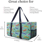 NGIL Extra Large Utility Tote Reusable Grocery Bag Oversized Collapsible for Groceries, Storage, Picnic, Beach (Dragonfly-Navy)