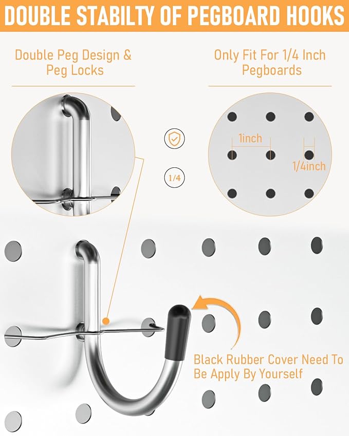 INCLY 1/4" Pegboard Hooks Set for Hanging, 206PCS Heavy Duty Peg Board Hooks & Hangers Only Fit 1/4 Inch Pegboard for Tools C