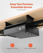 VEVOR Under Desk Lockable Slide Out Drawer, 13 inch Under Desk Pull-out Drawer for Sit Stand Workstation, Secure Under Counte