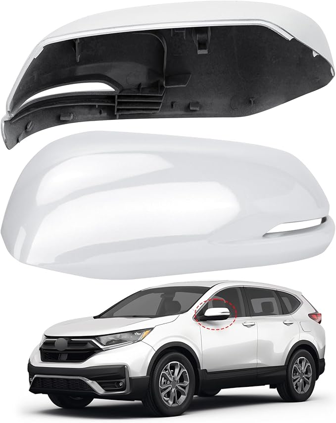 Driver Side Mirror Cover Replacement for Honda CRV 2017 2018 2019 2020 2021 2022 - Left Side Mirror Covers, Rear View Mirror Cap Accessories White, With Lamp