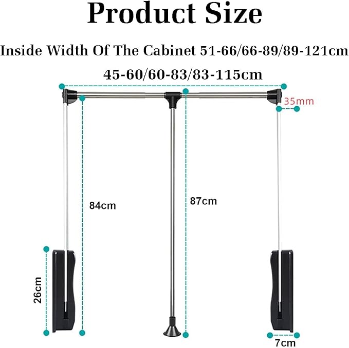 Pull Down Clothes Rail,Extendable Wardrobe Rod,Adjustable Telescopic Lift with Return,Wardrobe and Closet Clothing Storage,Sp