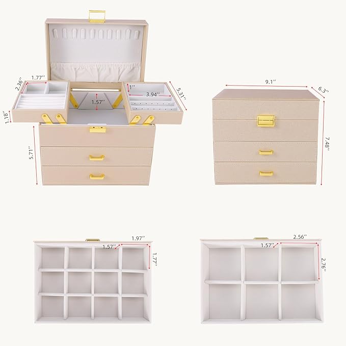 Dajasan Jewelry Organizer Box, Jewelry Holder Organizer Box, PU Leather Jewelry Box, Gift Idea for Valentine's Day, Birthday,