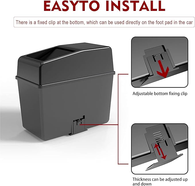1 Pack Car Trash Can with Lid, 8.2" x 7.8" x 3.9" Capacity Universal Waterproof Portable Car Trash Can, Multifunctional Odorless Organizer Can for Auto Office Home (Black)