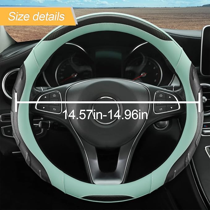 Leather Steering Wheel Cover, Auto Car Stretch Steering Wheel Protector, Universal 15 Inch Anti-Slip Breathable Odorless Stee