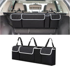 Car Trunk Organizer with Lid, Backseat Hanging Storage Bag with 4 Pockets & 3 Adjustable Straps, Waterproof PVC