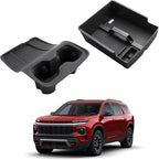 2026 Traverse Center Console Organizer - 2 Pcs Center Console Organizer Tray With Center Handle + Integrated Molding Silicone Cup Holder With Charging Pad For 2024-2026 Chevy Traverse Accessories