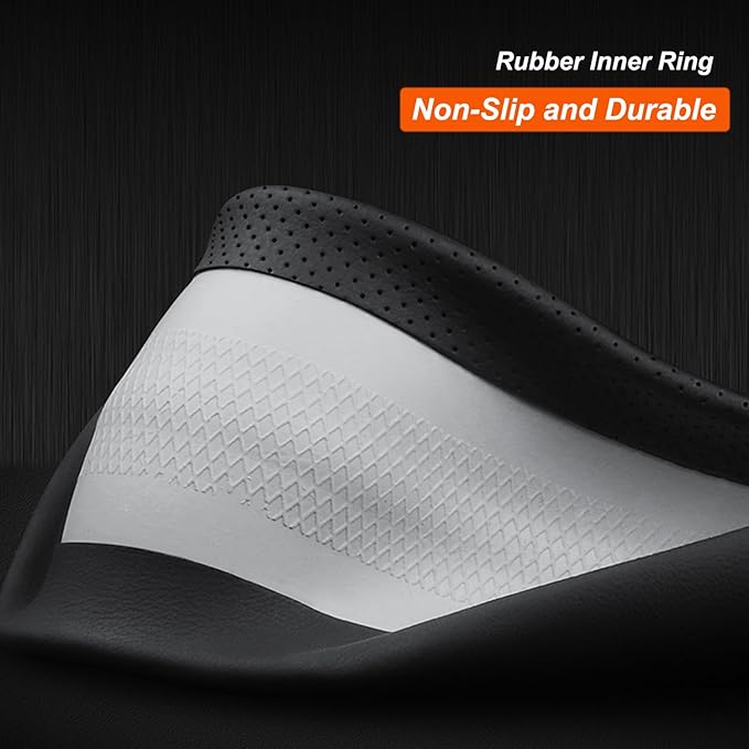 Leather Steering Wheel Cover Compatible with Volkswagen VW Tiguan Atlas ID.4 Taos Golf Passat Jetta Polo Beetle Touareg Cross